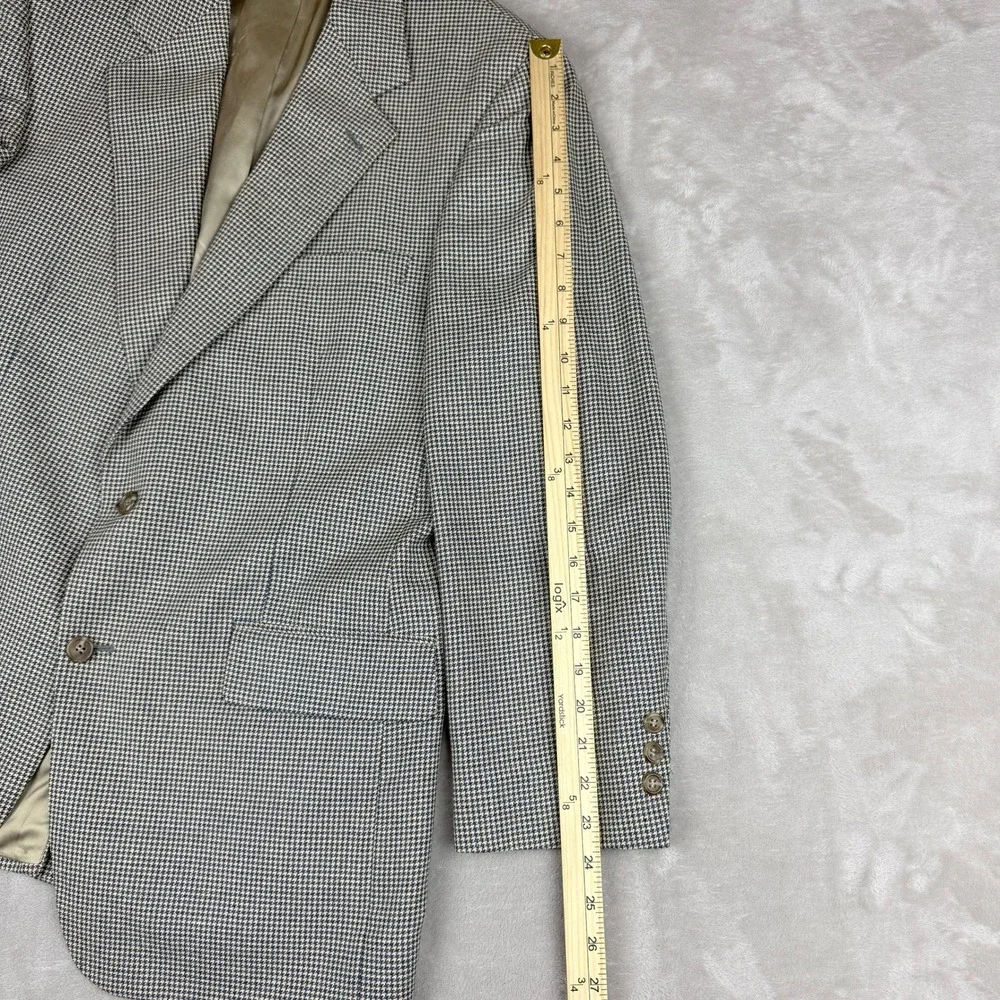 VTG Brooks Brothers Blazer Mens 40R Navy Cream Houndstooth Wool USA Union Made